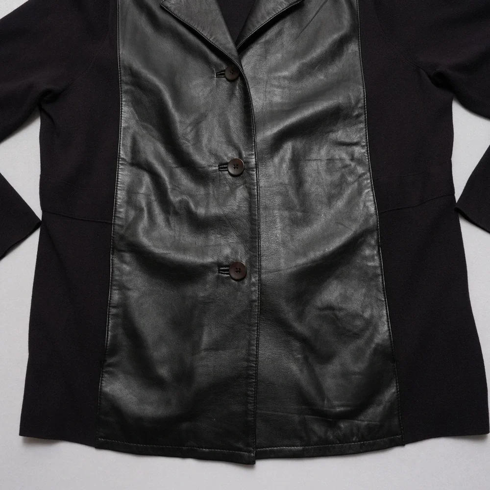 Anne Klein Womens 2X Black‎ Leather Mixed Media Moto Style Jacket